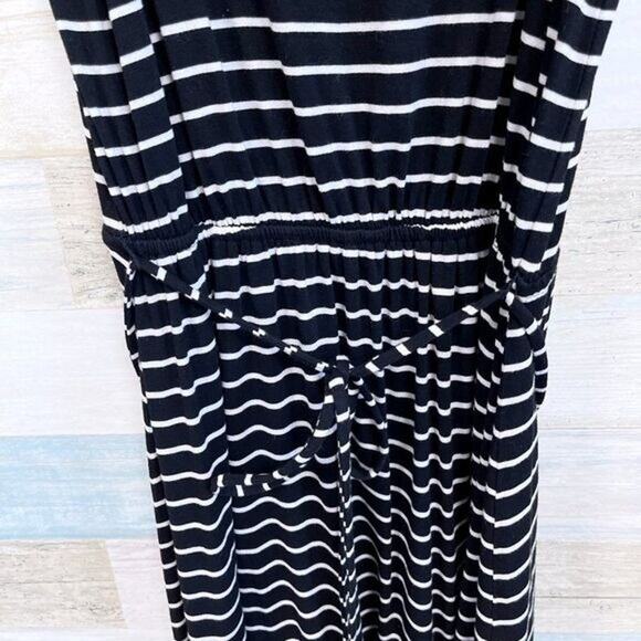 LOFT Striped Tie Waist T Shirt Dress Black White Casual Womens XSP - Picture 4 of 7
